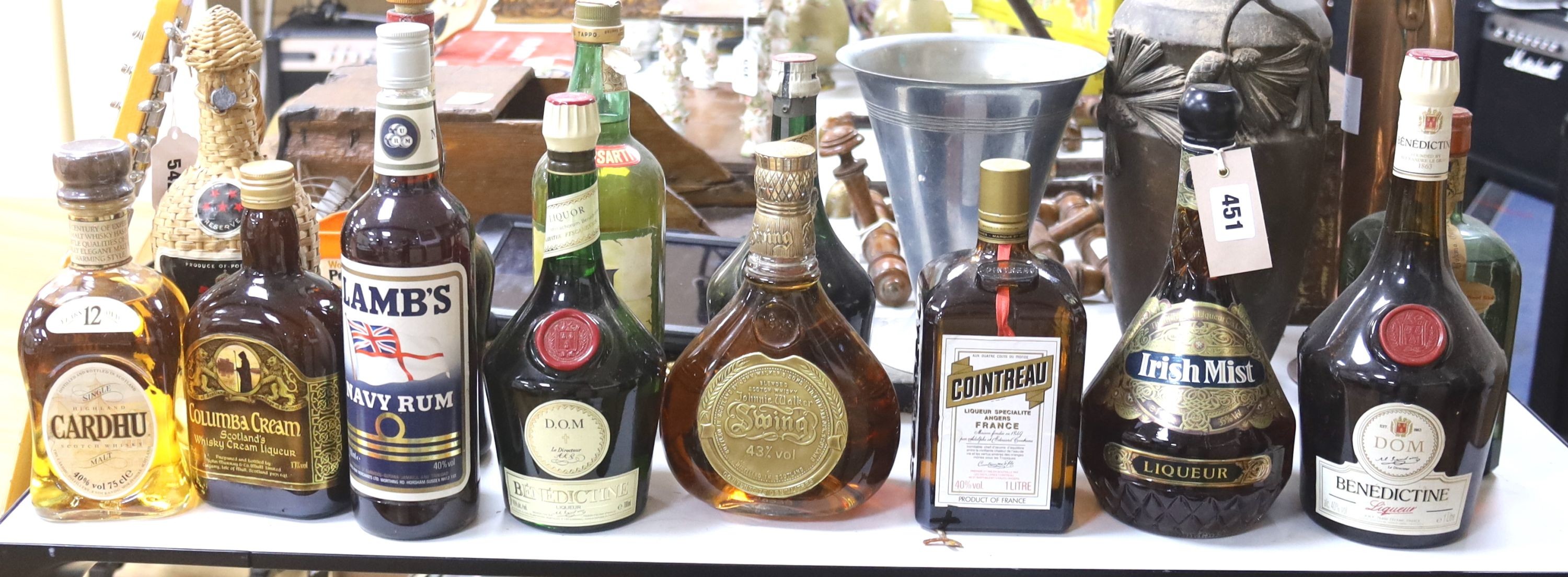 A group of assorted spirits and liqueurs including whisky
